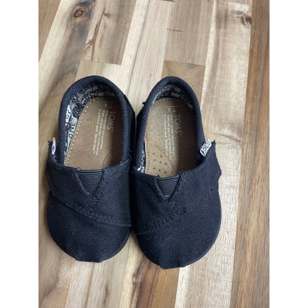 TOMS Toddler Classic Alpargata Black Canvas Slip On Shoes Size T4 - Picture 3 of 8